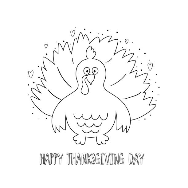 Turkey coloring page thanksgiving turkey coloring book black and white cartoon turkey cute vector illustration easy farm bird animal contour stock illustration