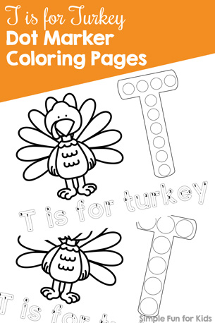 T is for turkey dot marker coloring pages printables