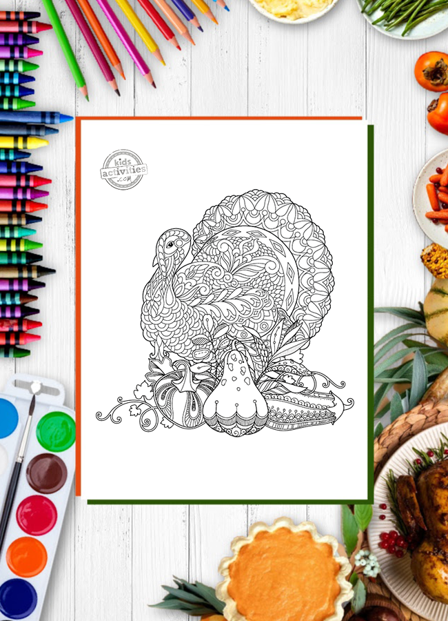 Free turkey zentangle coloring page for thanksgiving kids activities blog