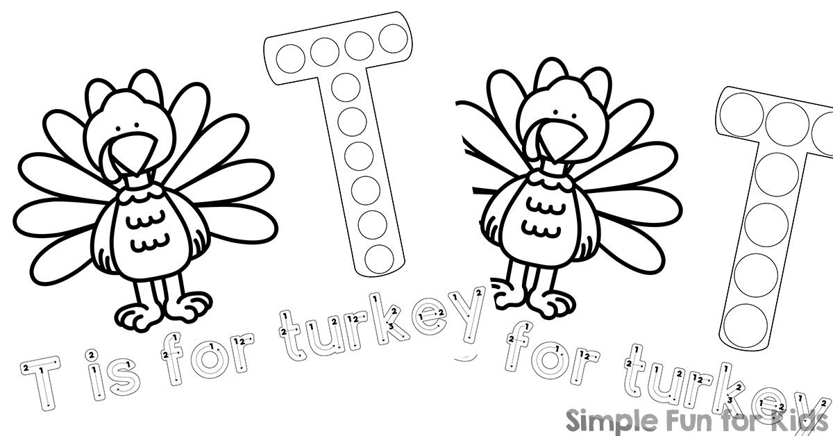 T is for turkey dot marker coloring pages printables