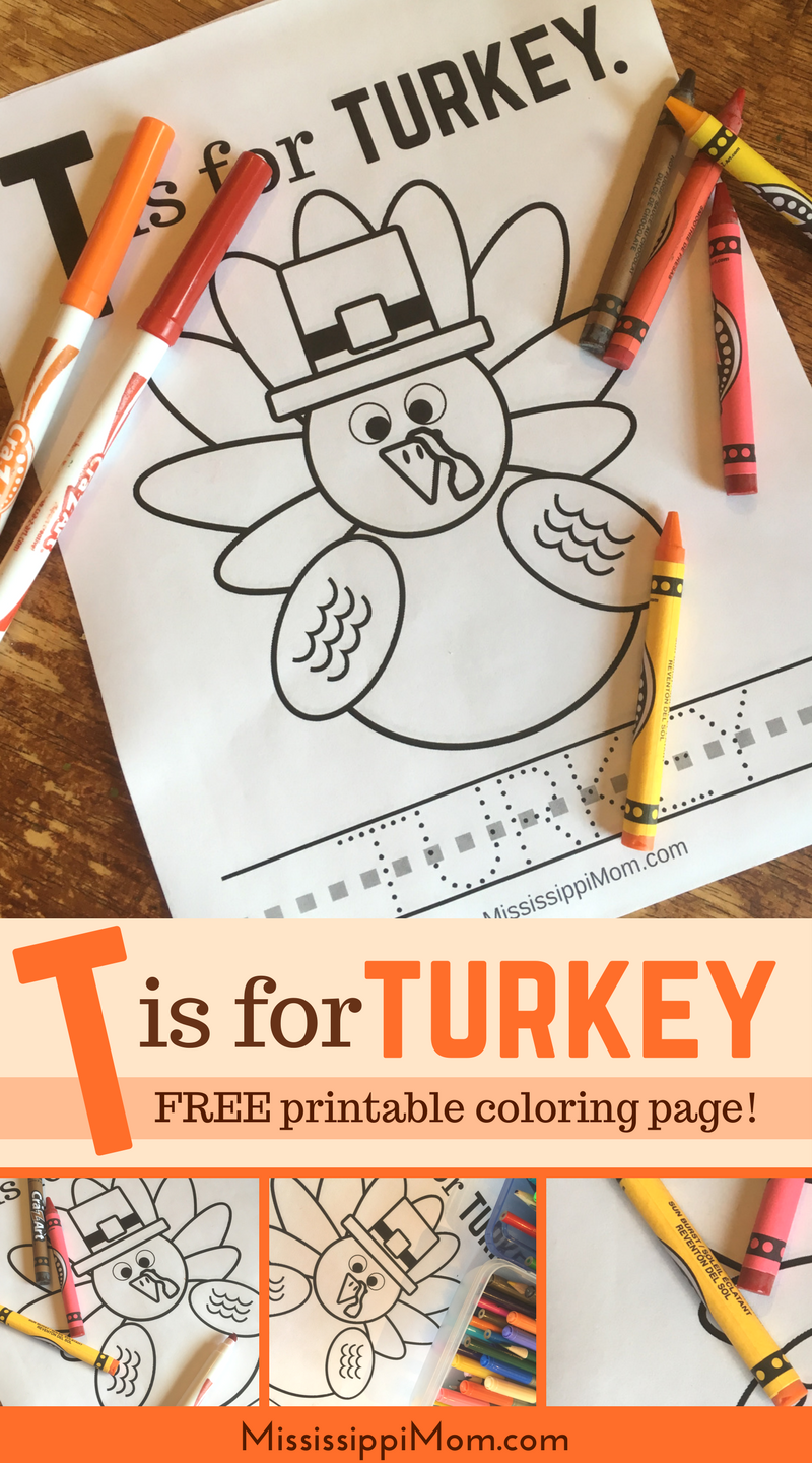 T is for turkey free printable coloring sheet