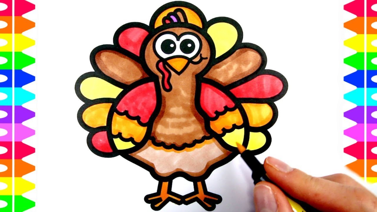 Happy thanksgiving coloring how to draw a cartoon turkey gobble gobble fun coloring pages kids