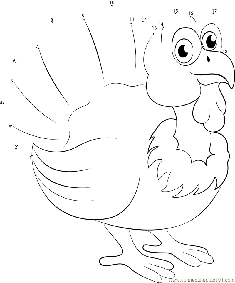 Baby turkey bird dot to dot printable worksheet