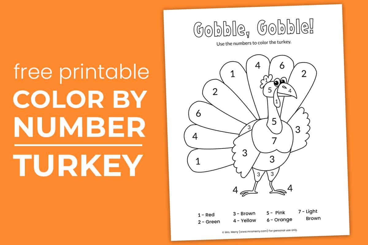 Color by number turkey printable mrs merry
