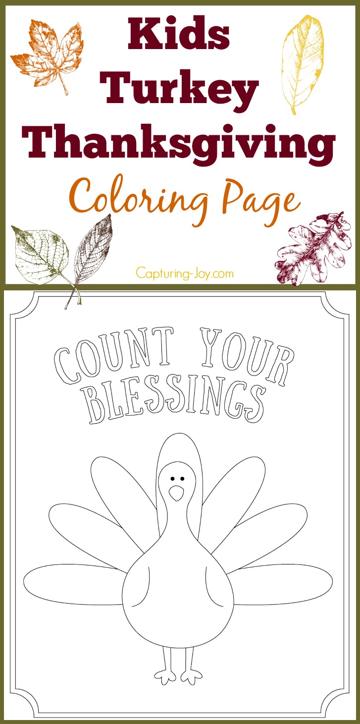 Kids turkey thanksgiving coloring page count your blessings