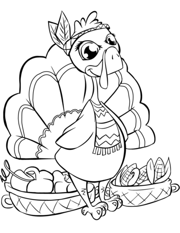 Cute turkey with baskets coloring page free printable coloring pages