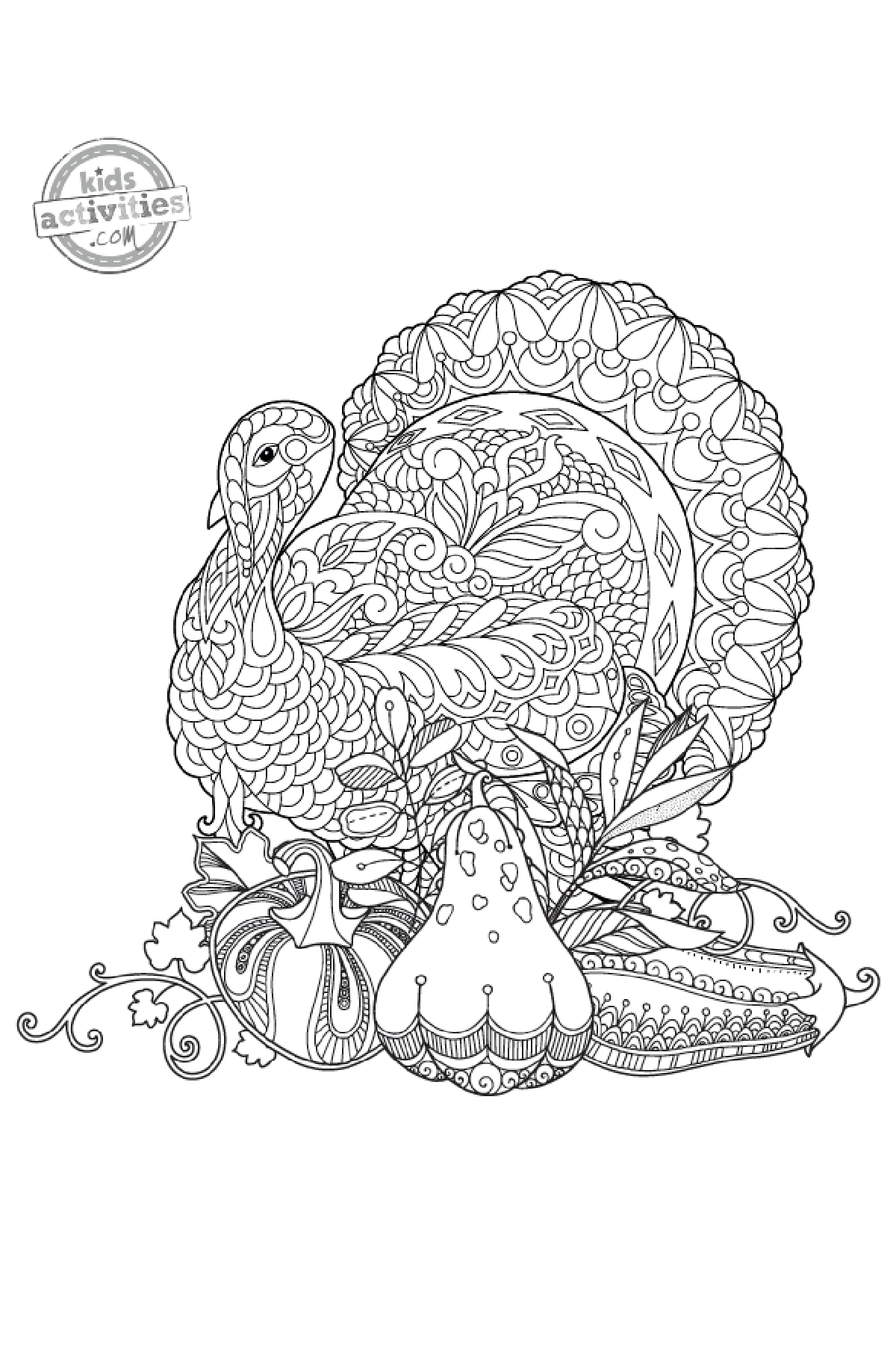 Free turkey zentangle coloring page for thanksgiving kids activities blog