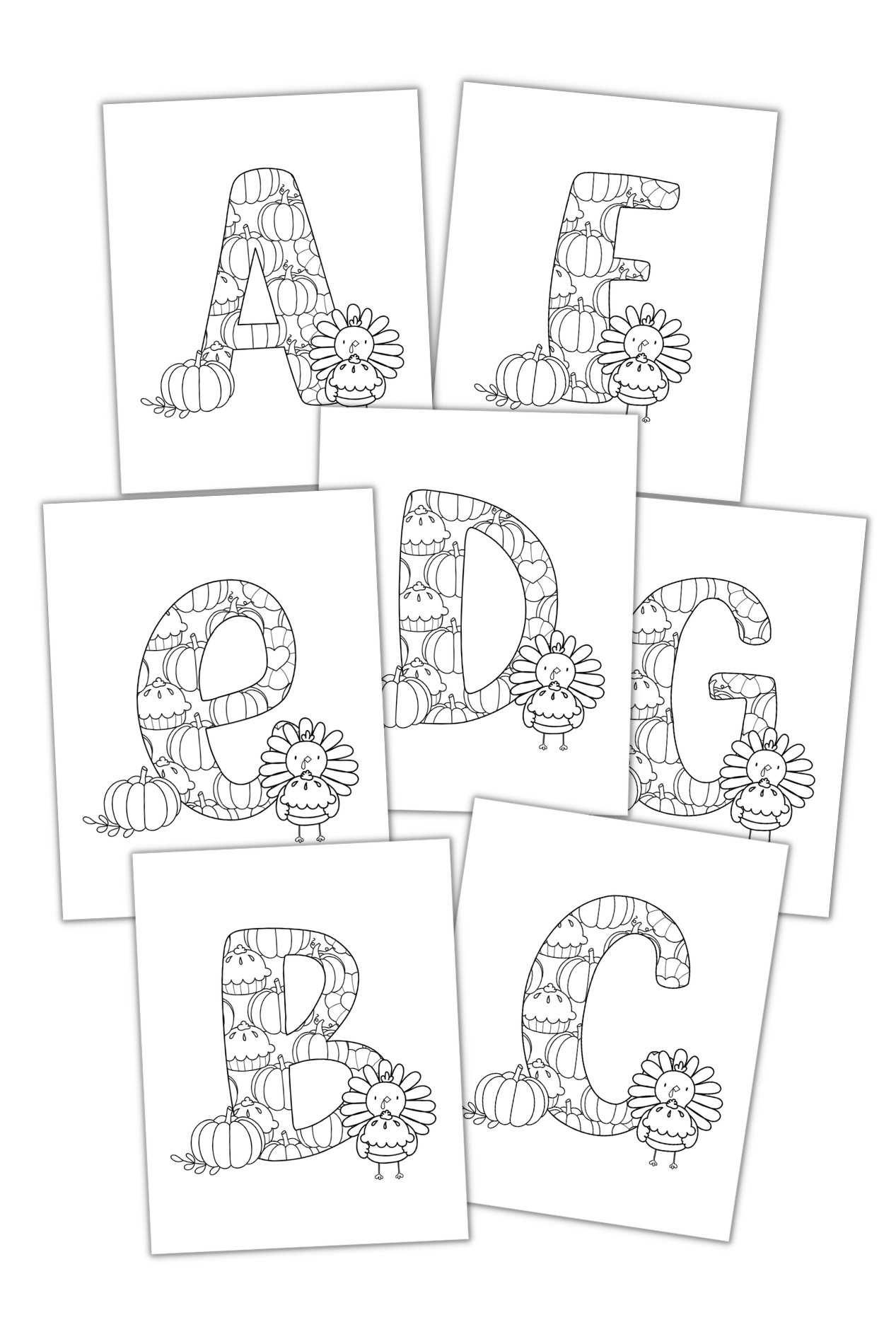 Fall turkey with pie monogram coloring pages â simply love plr