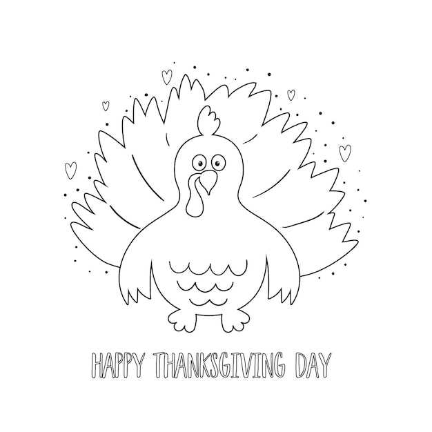 Premium vector turkey coloring page thanksgiving turkey coloring book black and white cartoon turkey cute vector illustration easy farm bird animal contour