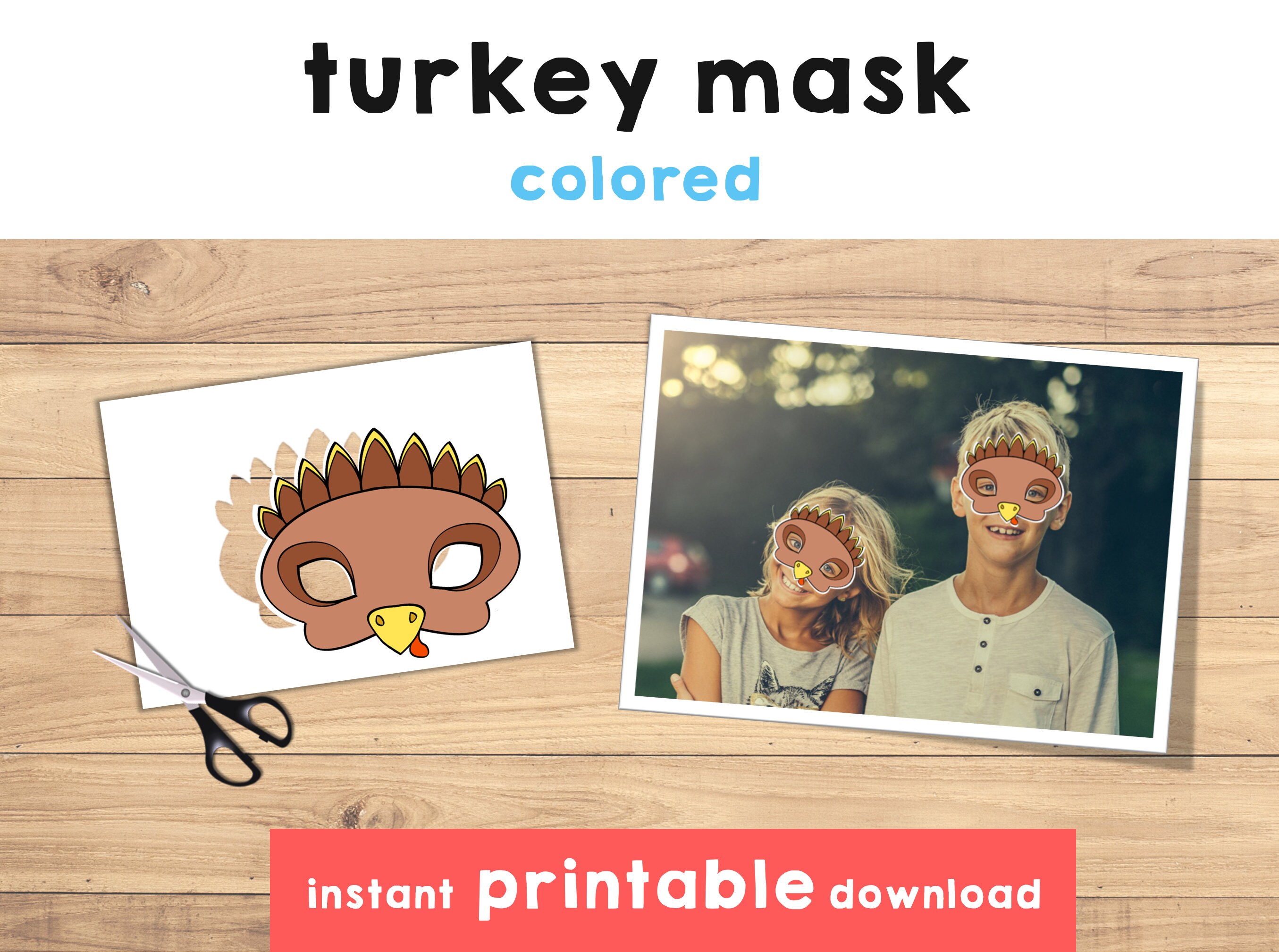 Turkey costume turkey mask thanksgiving printable mask thanksgiving play turkey printable mask thanksgiving costume play instant download