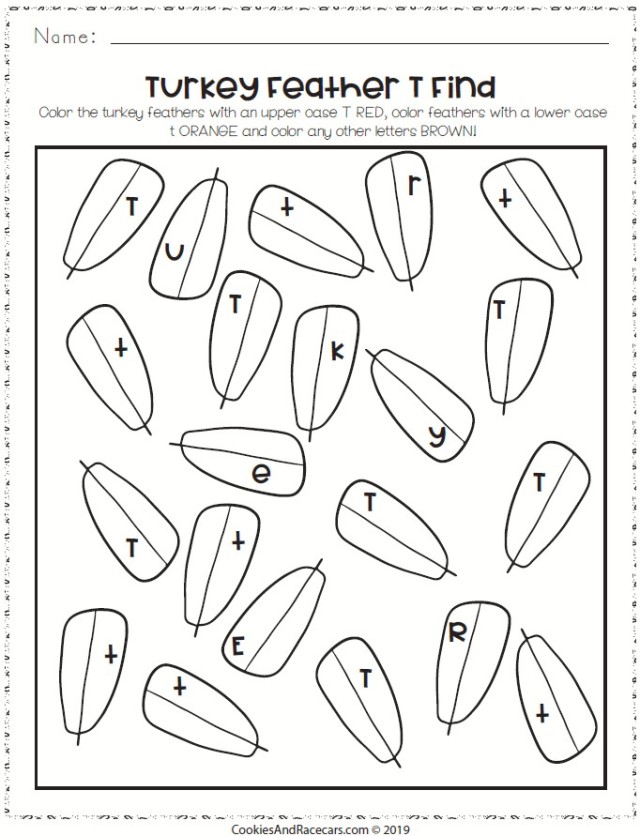 Turkey worksheet pack â cookies racecars