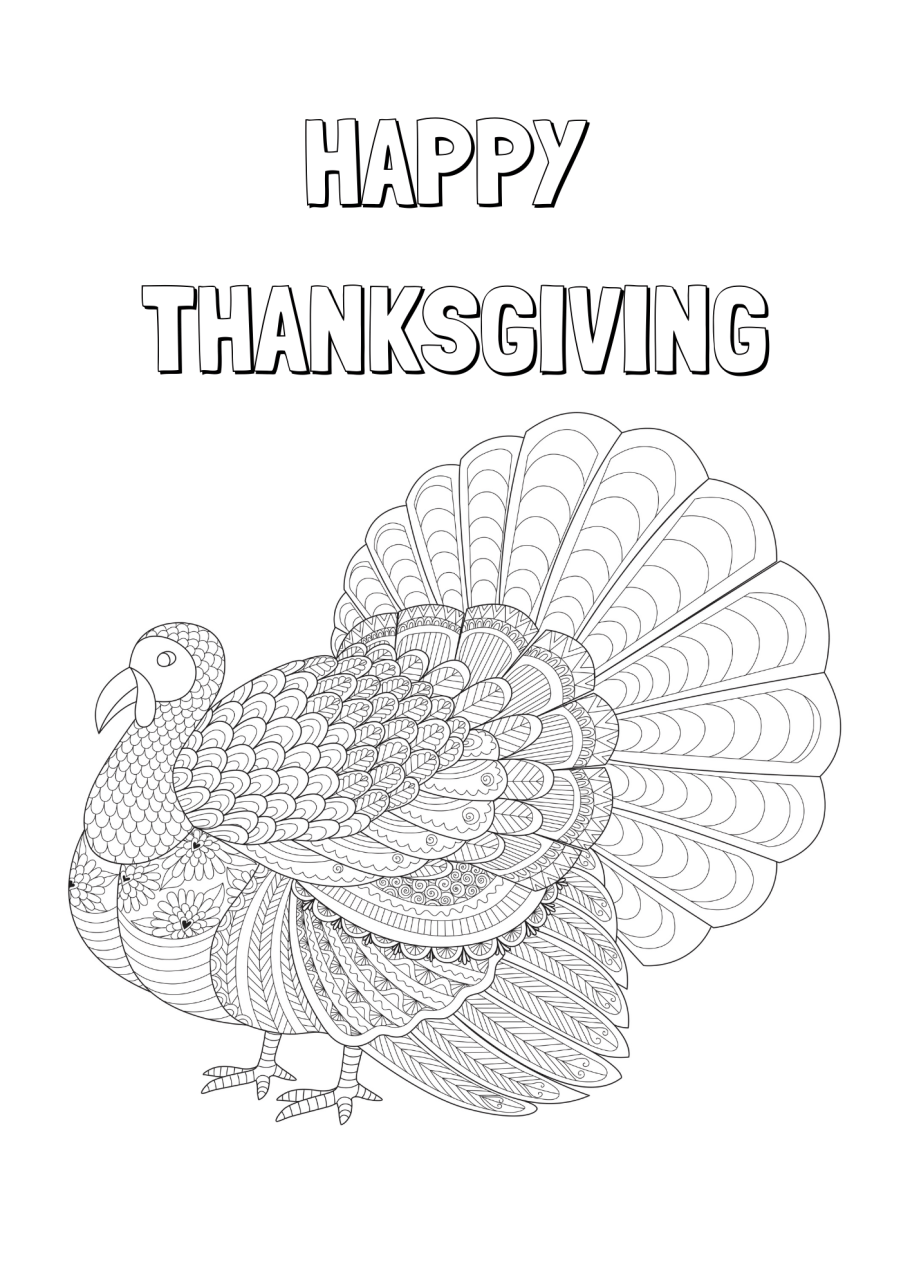 Free printable thanksgiving turkey loring page for kids and adults