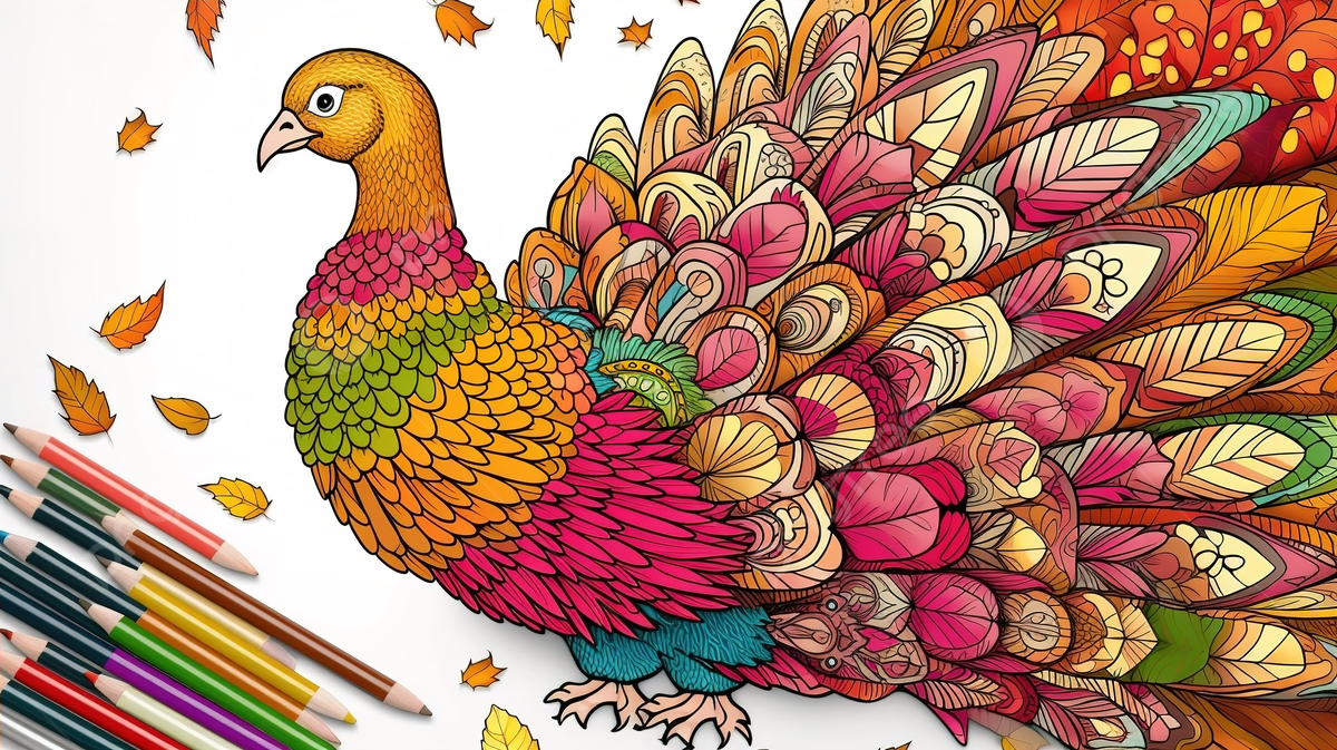 An adult coloring page with a peacock background turkey pictures to color turkey colorful background image and wallpaper for free download