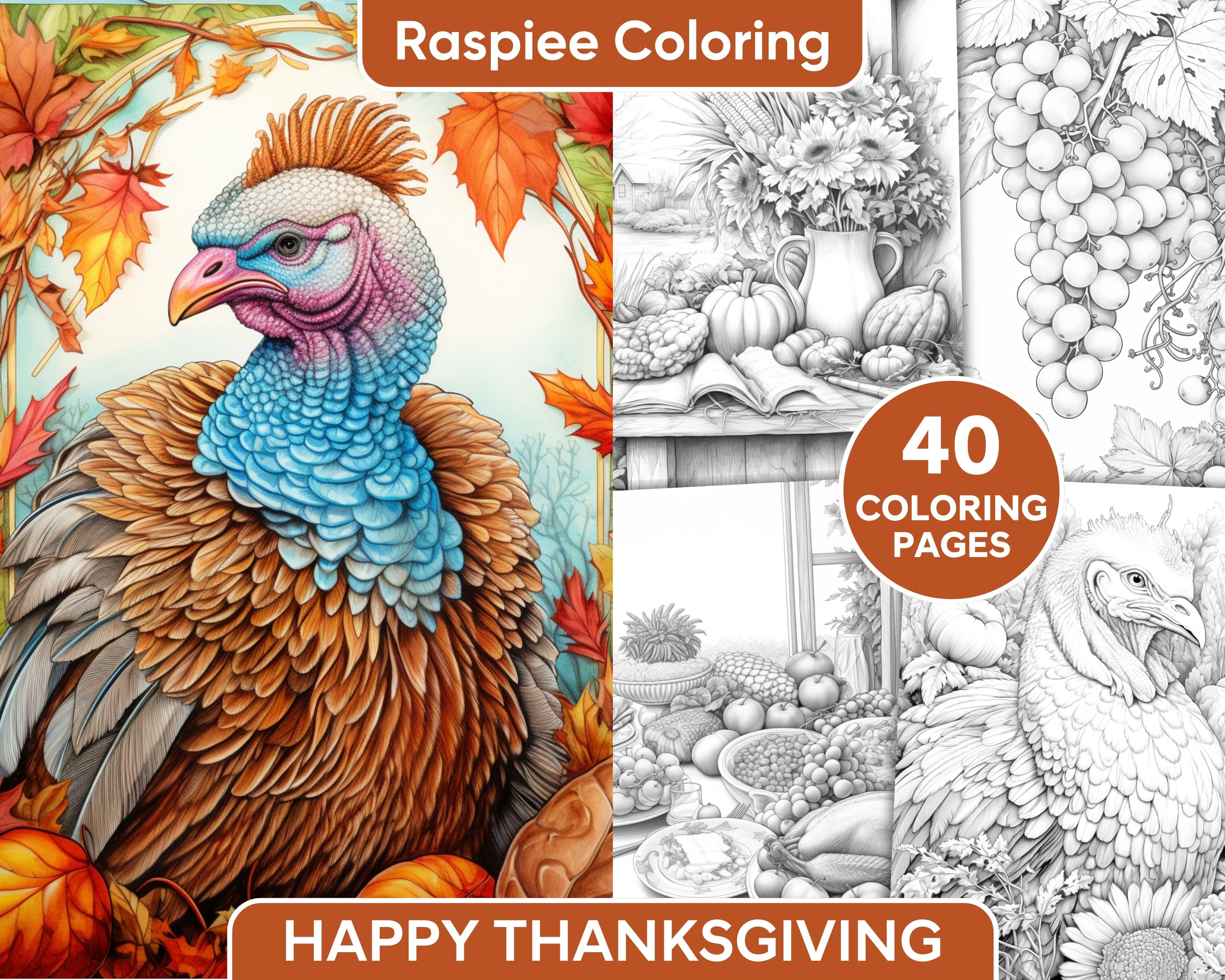 Happy thanksgiving grayscale coloring pages for adults printable p â coloring