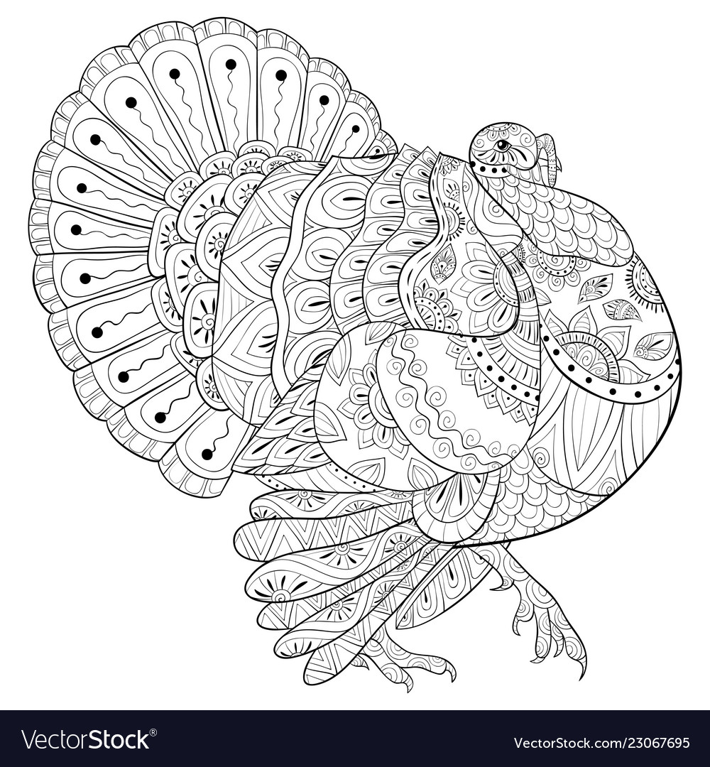 Adult coloring bookpage a cute turkey image vector image