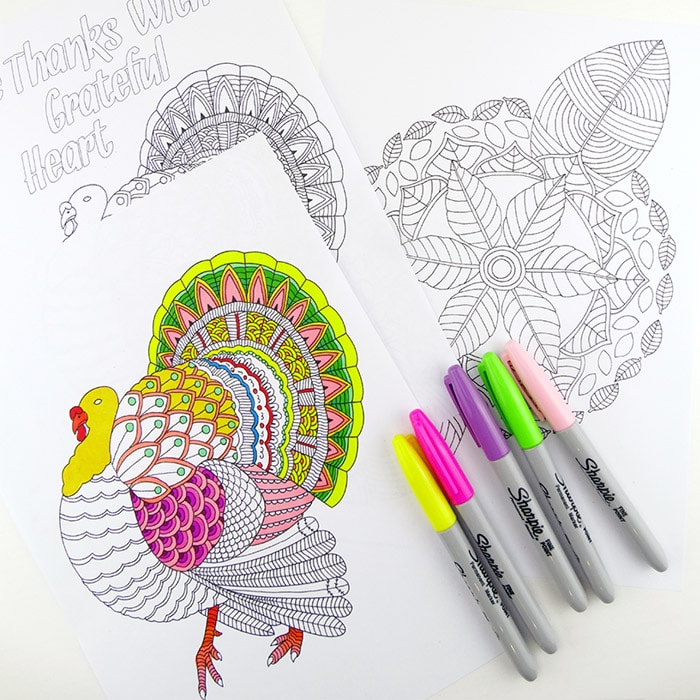 Leaf mandala thanks giving turkey colouring pages for grown ups