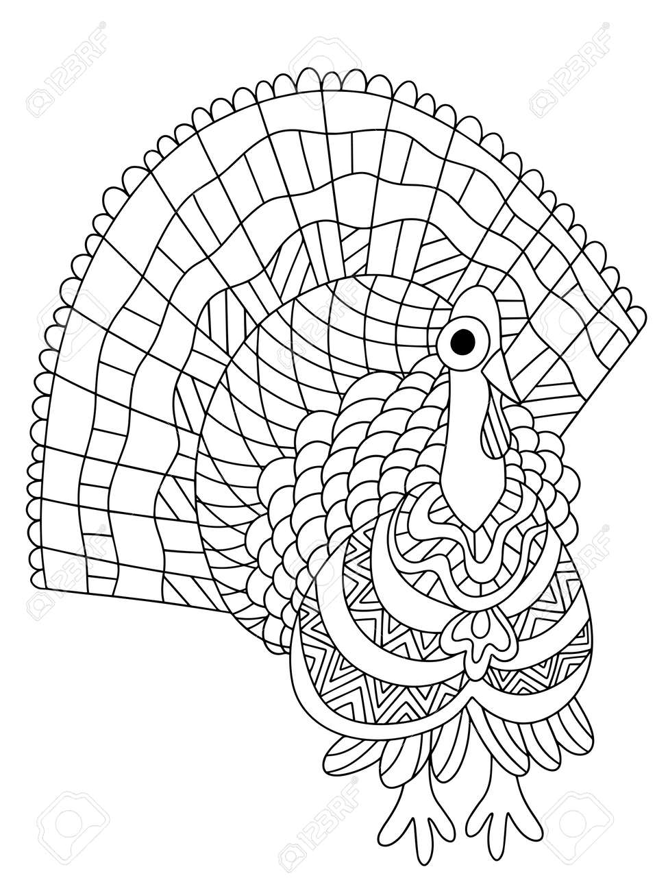 Amusing alive turkey bird coloring page stock vector illustration happy thanksgiving day coloration for children pastime printable worksheet funny cartoon turkey black outline isolated on white royalty free svg cliparts vectors and