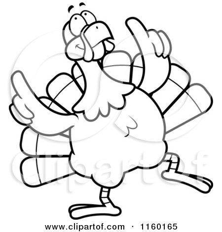 Cartoon clipart of a black and white turkey bird doing a happy dance