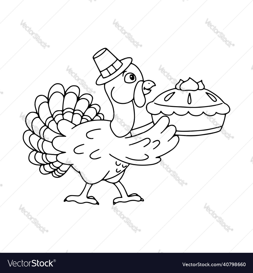 Cute turkey coloring book page for kids cartoon vector image