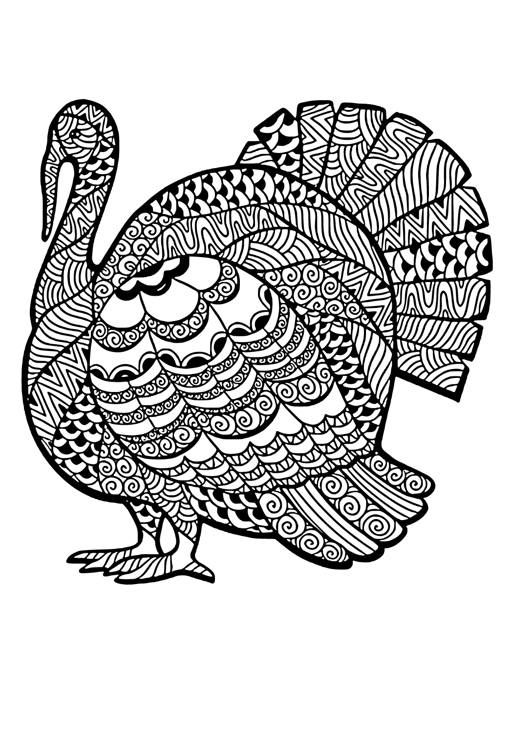 Free printable turkey mandala coloring page for adults and kids