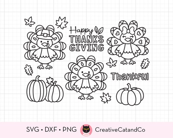 Fall thanksgiving turkey outline svg png clipart outlined turkeys pumpkins for kid coloring thanksgiving coloring svg cut files dxf