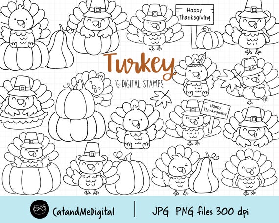 Cute turkey digital stamp outline coloring autumn clipart fall clipart turkey clipart pumpkin clipart turkey stamp png coloring page clipart