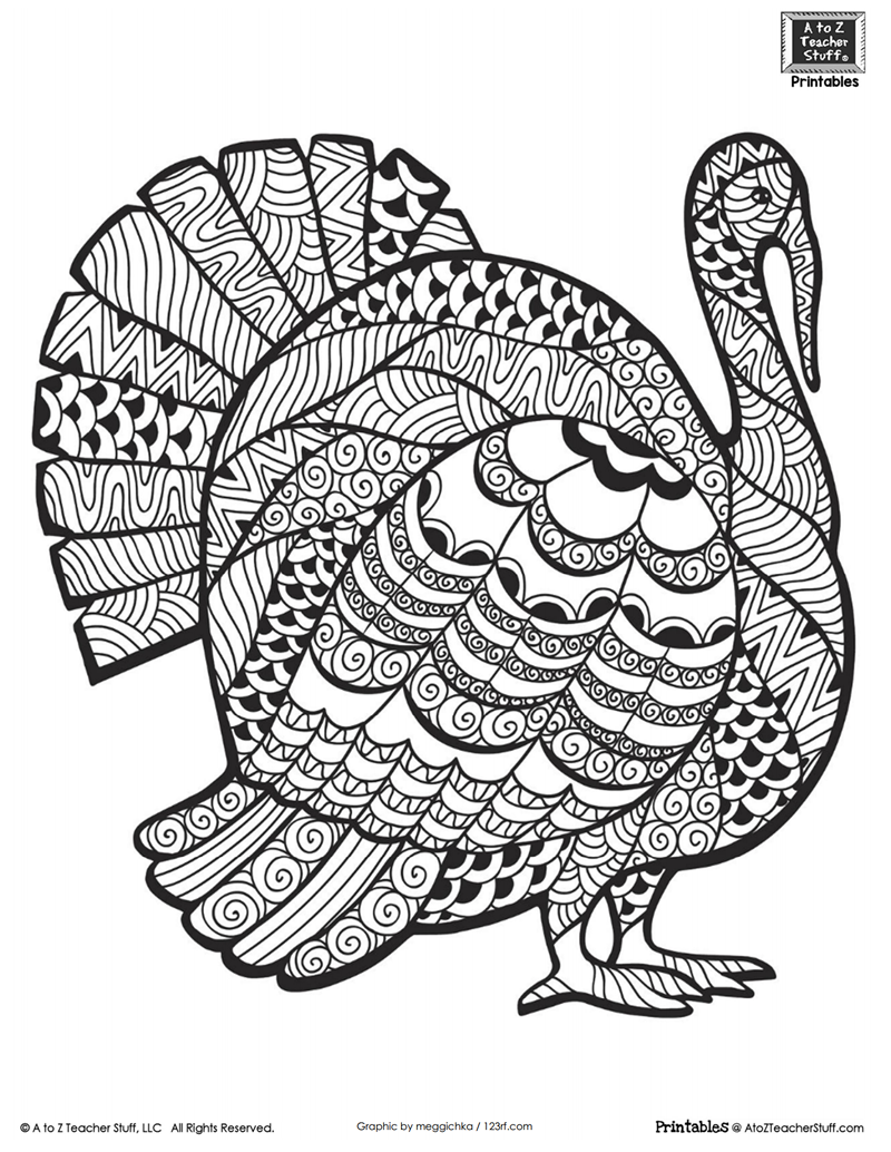 Detailed turkey advanced coloring page a to z teacher stuff printable pages and worksheets