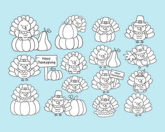 Cute turkey digital stamp outline coloring autumn clipart fall clipart turkey clipart pumpkin clipart turkey stamp png coloring page clipart