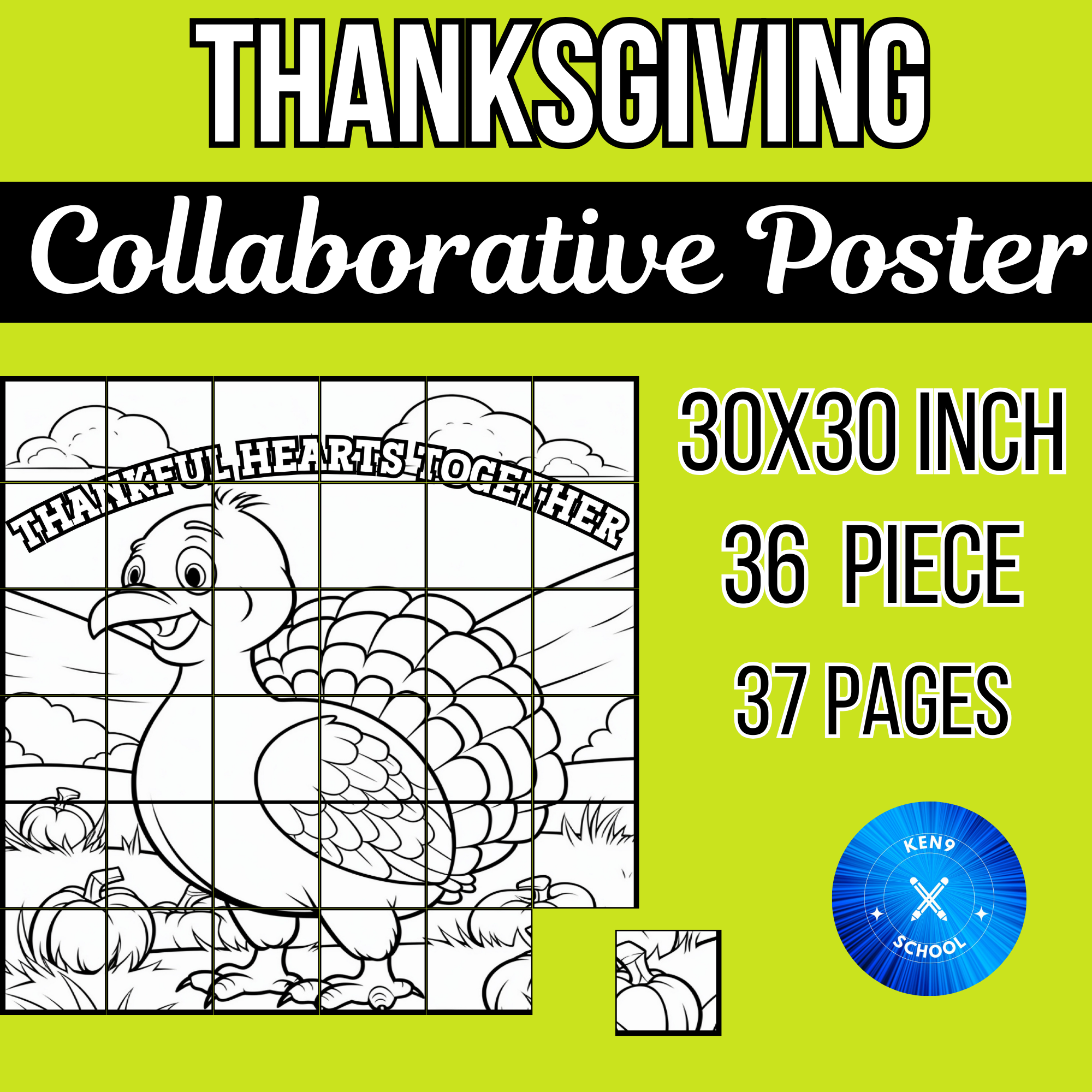 Turkey collaborative poster art coloring pages class decor