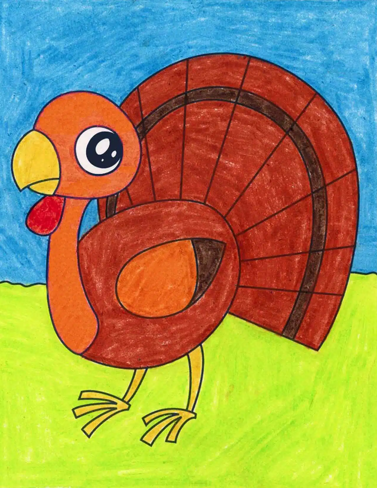 Easy how to draw a cute turkey tutorial turkey coloring page