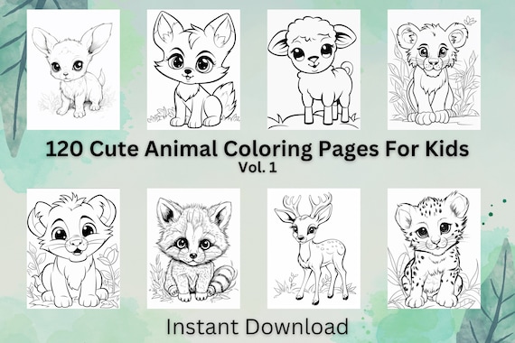 Cute animal coloring pages for kids vol cute animal coloring pages for kids kids coloring pages digital download printable