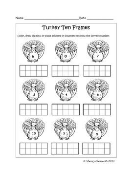 Fall turkey ten frames worksheets fill in the ten frames kindergarten math activities math centers kindergarten fall kindergarten