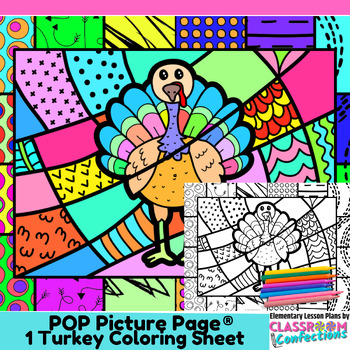 Thanksgiving turkey coloring page fun fall pop art coloring activity sheet