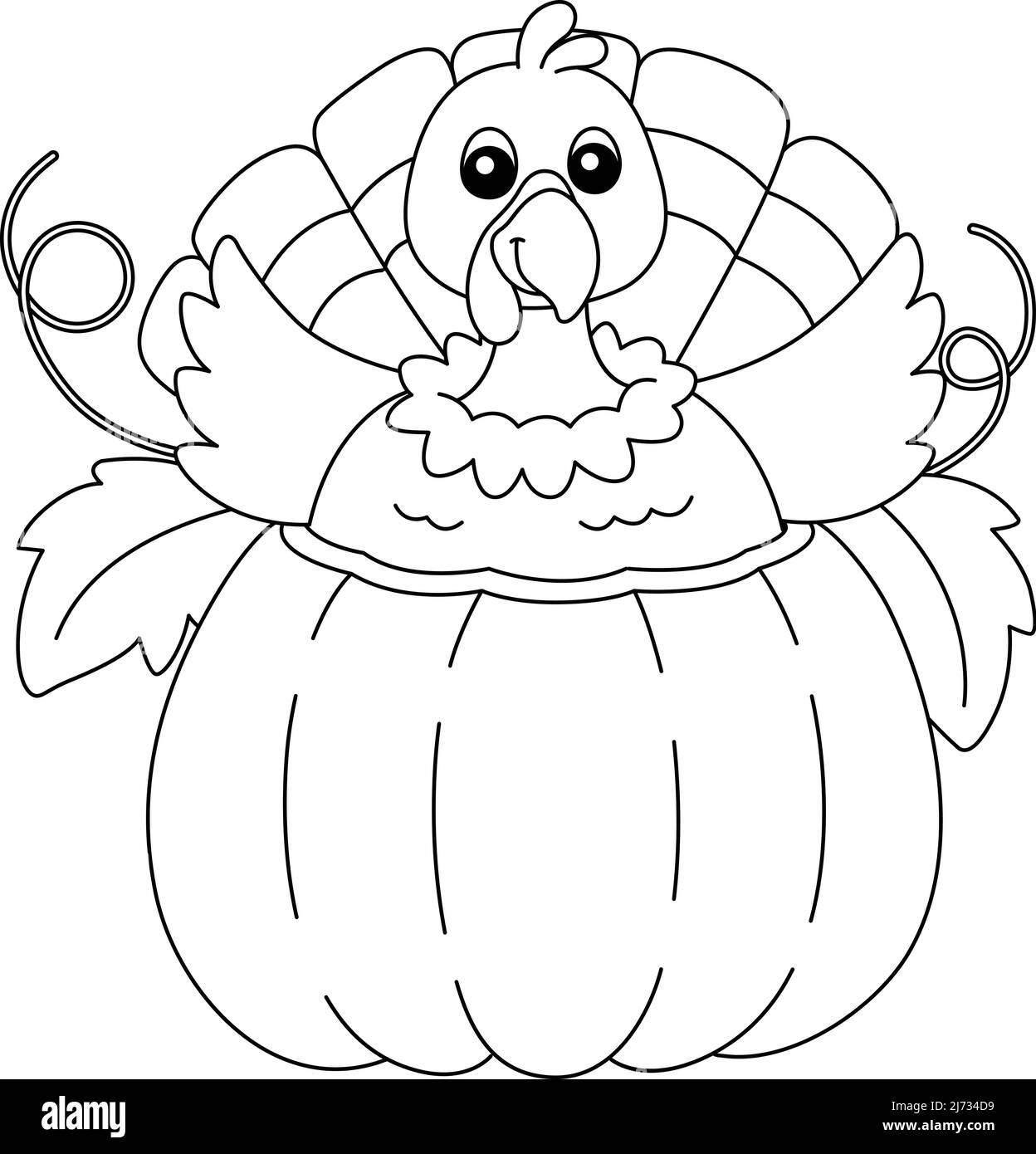 Thanksgiving turkey in pumpkin isolated coloring stock vector image art