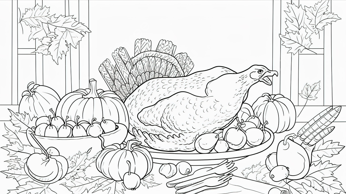 Thanksgiving turkey coloring page a thanksgiving turkey with pumpkins and background picture of thanksgiving to color thanksgiving thanksgiving powerpoint background image and wallpaper for free download