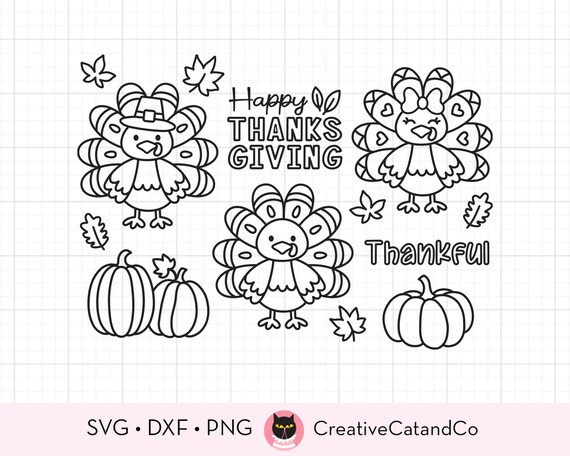 Outlined thanksgiving turkey pumpkin svg png clipart cute fall turkey outline for kid coloring thanksgiving coloring svg cut files dxf