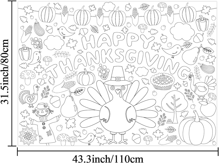 Thanksgiving coloring posters for kids turkey pumpkin giant coloring poster fall autumn large coloring tablecloth huge coloring books for kids classroom party supplies favor x inch toys games