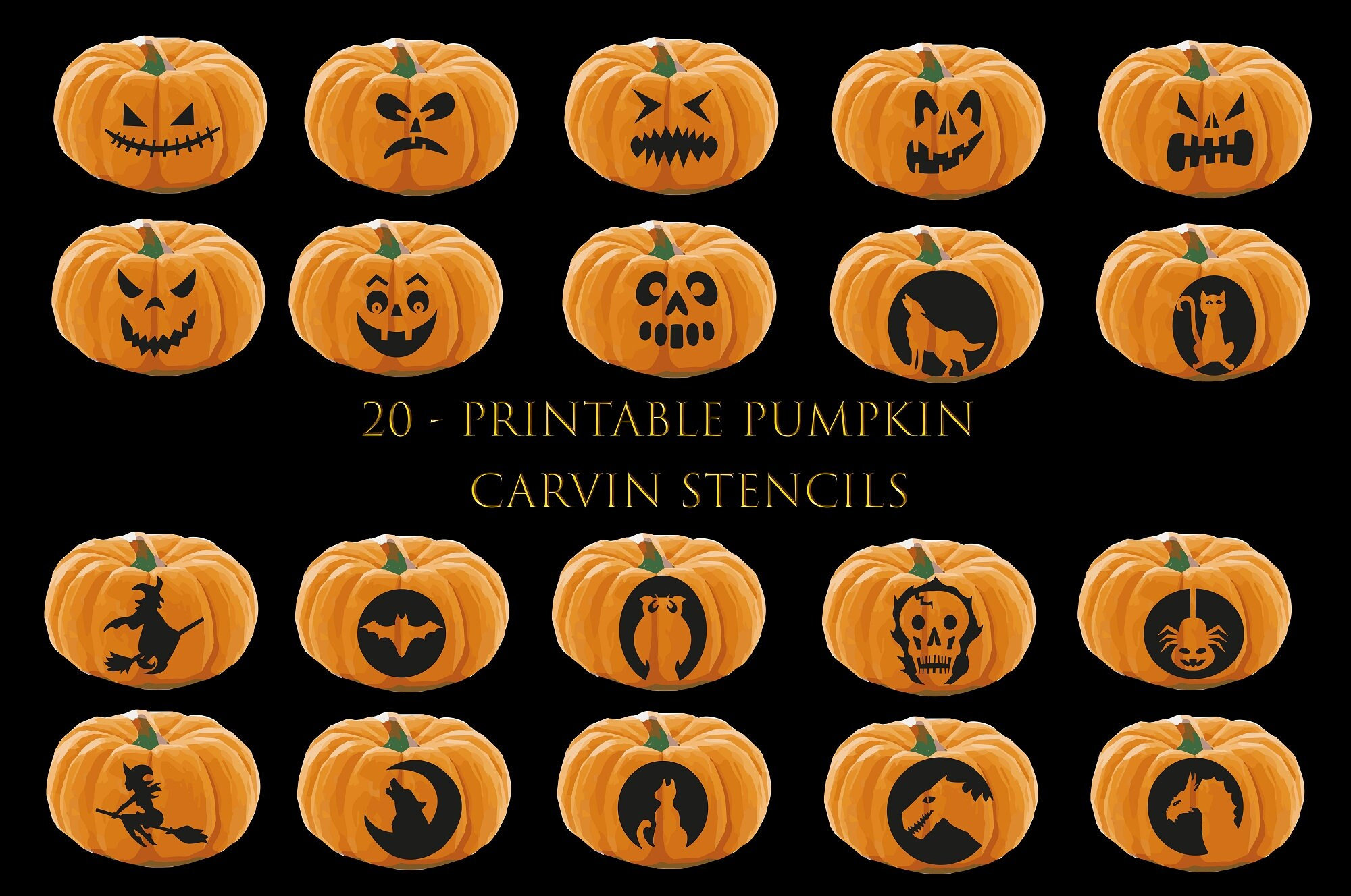 Printable halloween pumpkin carving stencils jack o lantern pumpkin face svg carving templates