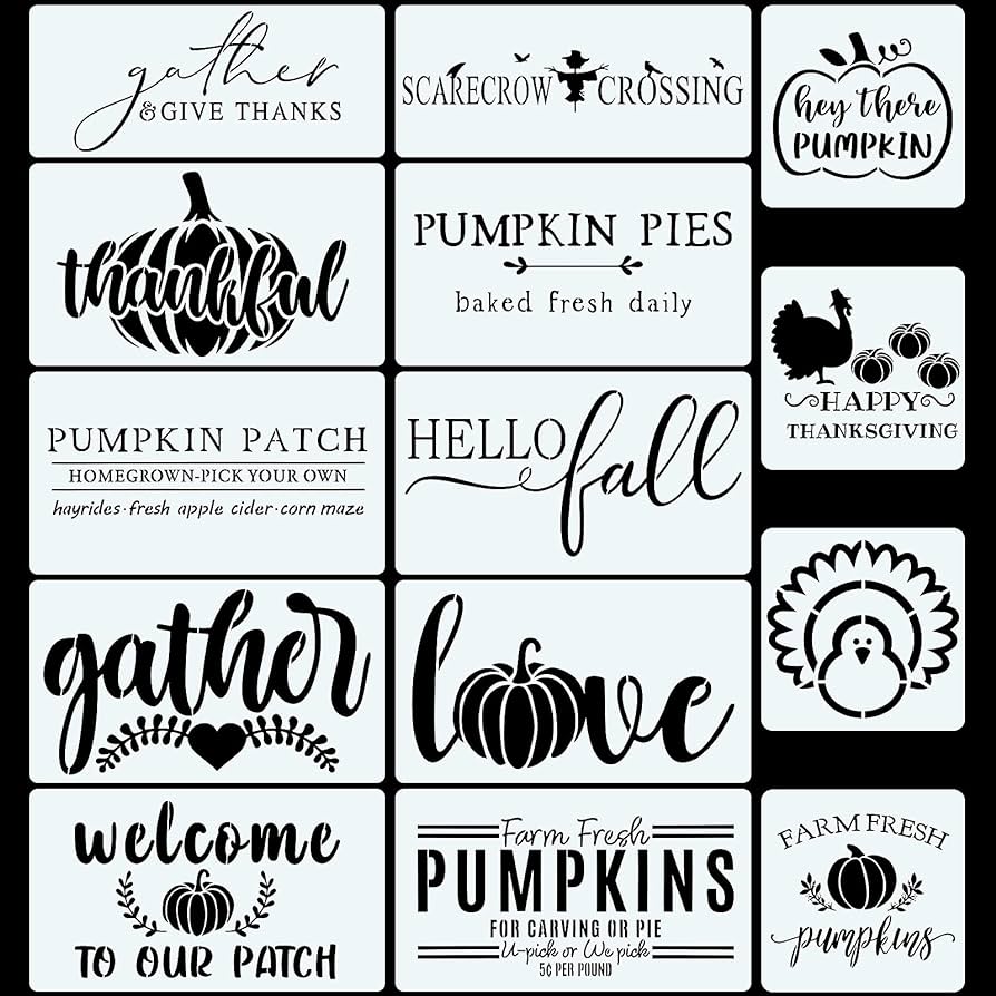 Cinpiuk pcs fall stencils painting on wood reusable thanksgiving diy farmhouse wood signs hello fall gather farm fresh pumpkin turkey templates for home decor halloween art crafts assorted sizes