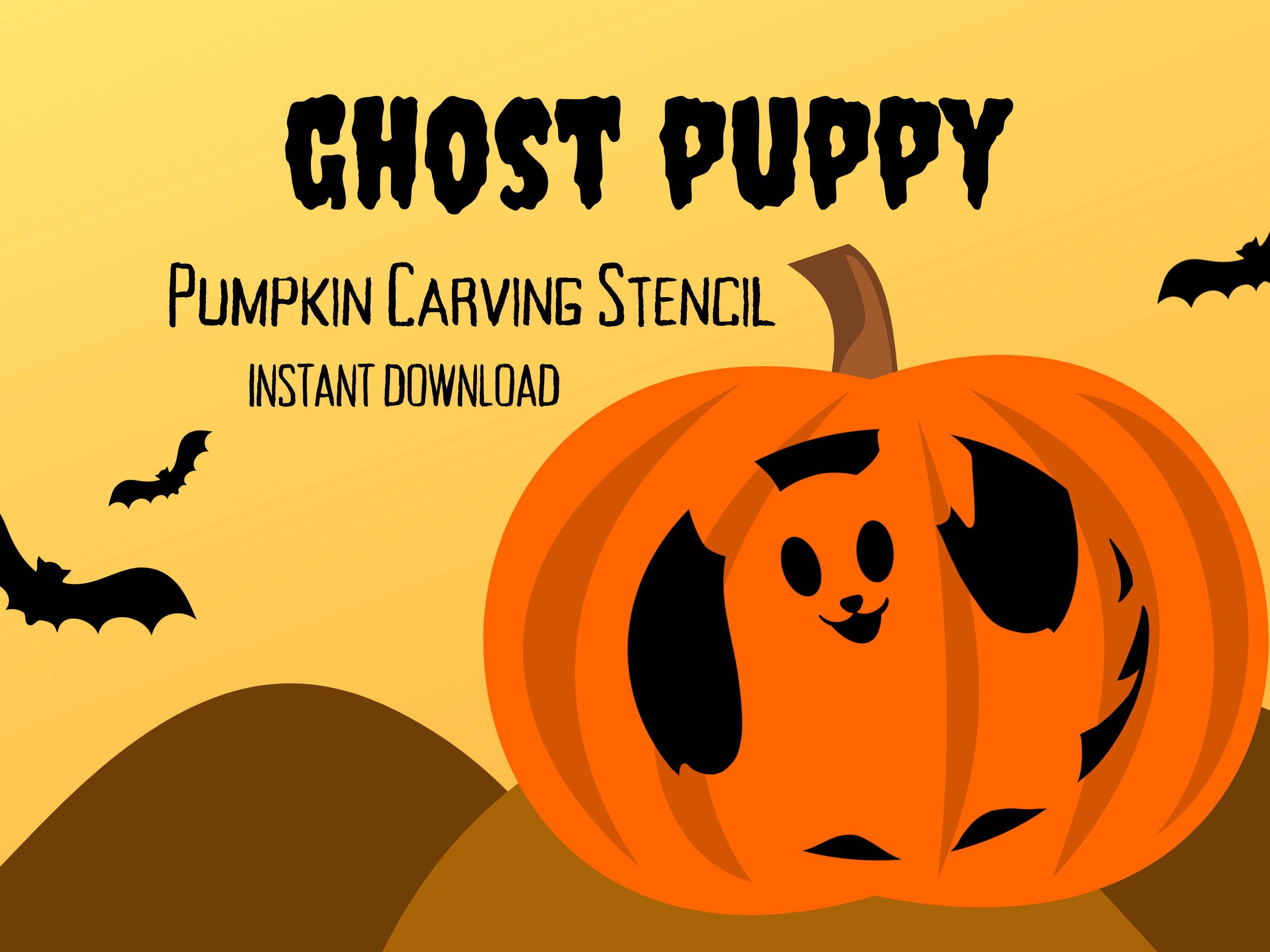 Ghost puppy pumpkin carving stencil kawaii halloween jack olantern carving pattern