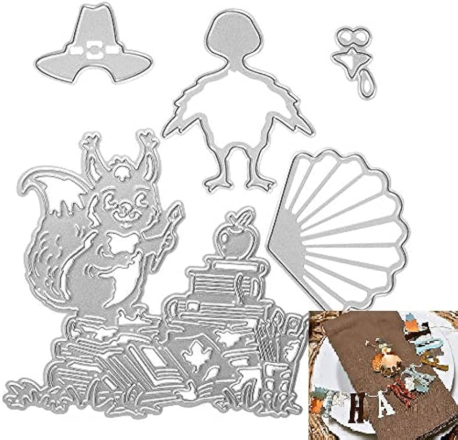 Metal crazy turkey forest animals cutting diesmagic squirrels on books die cuts embossing stencils template mould for card scrapbooking and diy craft album paper card decor arts crafts