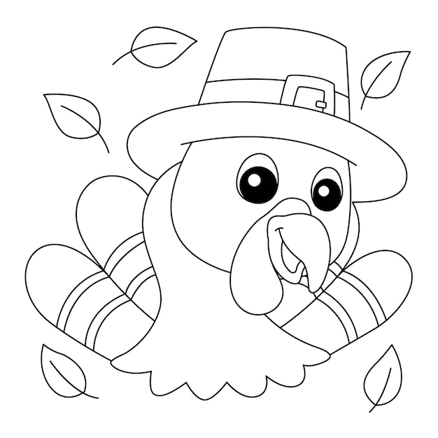 Premium vector thanksgiving turkey head with hat coloring page