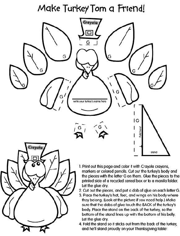 Turkey craft free printable coloring page for kids