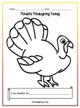 Thankful thanksgiving turkey coloring page and writing prompt tpt