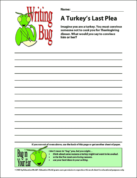 Thanksgiving writing bug education world