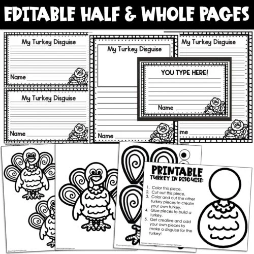 Turkey in disguise craft template project digital and printable