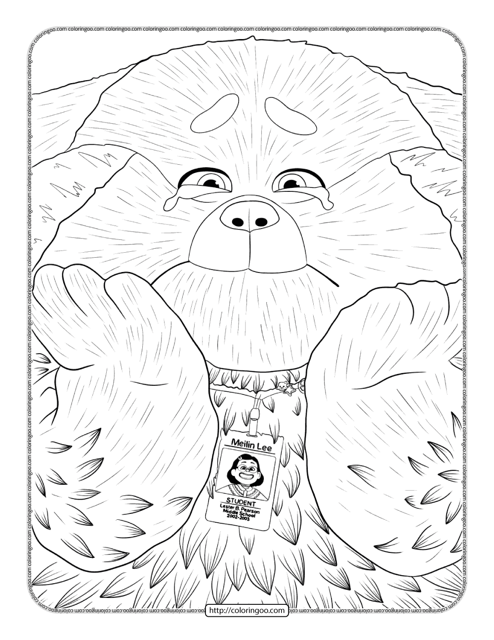 Turning red crying panda coloring pages