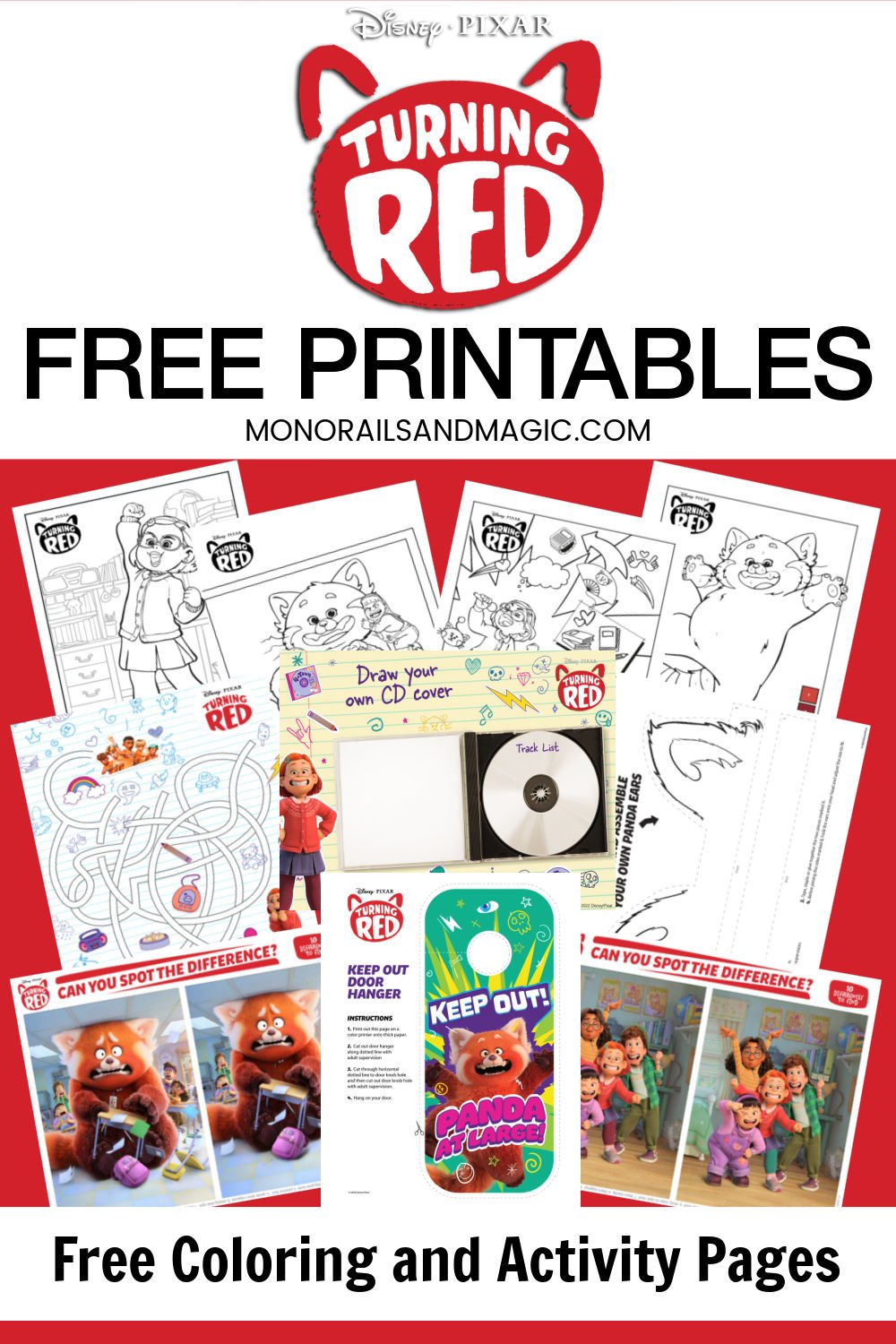 Free printable turning red coloring and activity pages