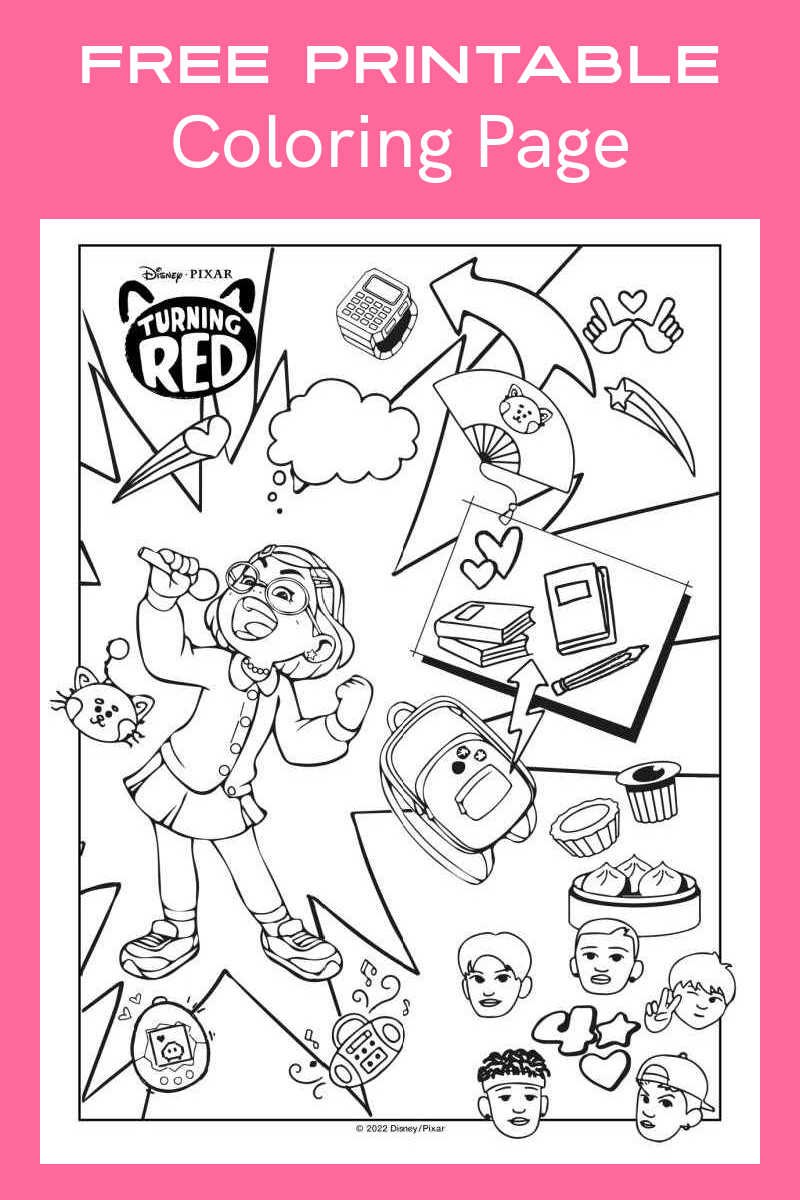 Free printable turning red coloring page collage