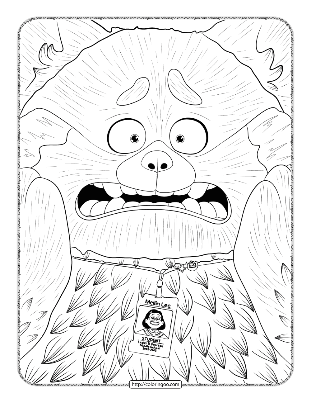 Printable turning red coloring sheet